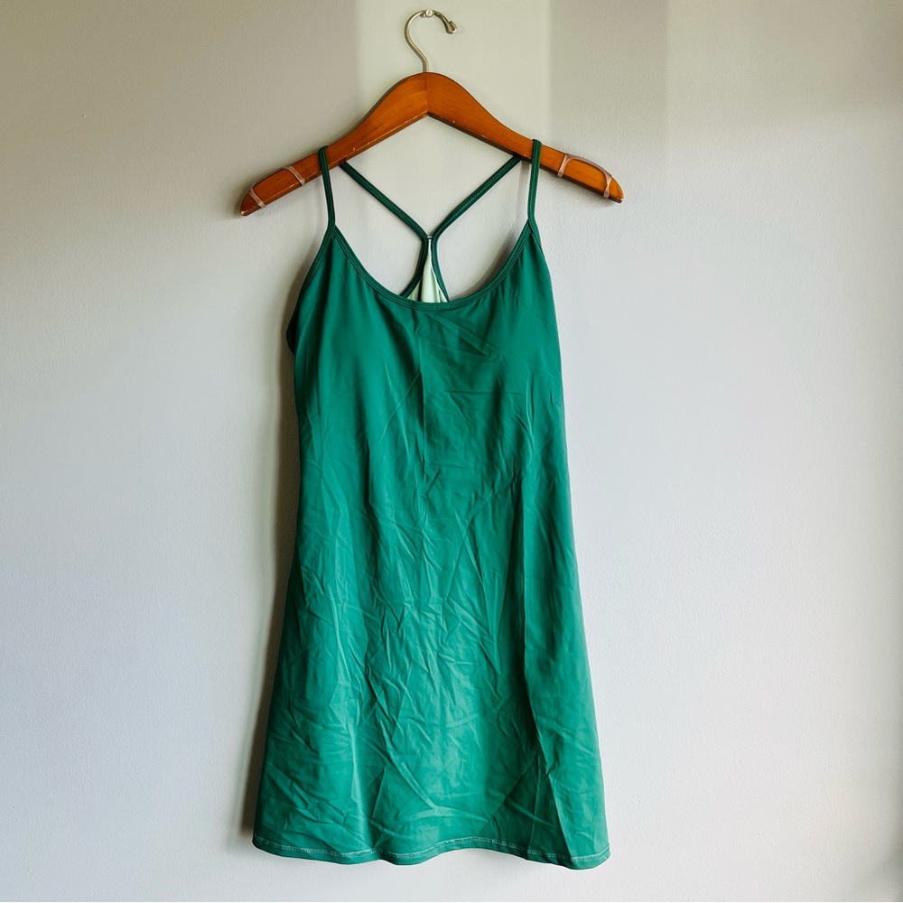 Halara dress M green mini athletic Aline racer built in biker shorts padded bust